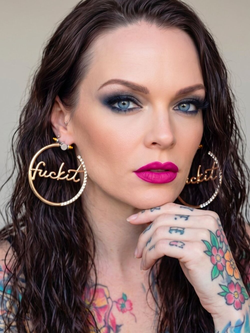 Fashion Nova ✦ Gold “Fu*k It” Hoop Earrings ✦ Rhinestone Script Oversized Bold